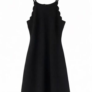Black Scallop-Edge A-Line Dress